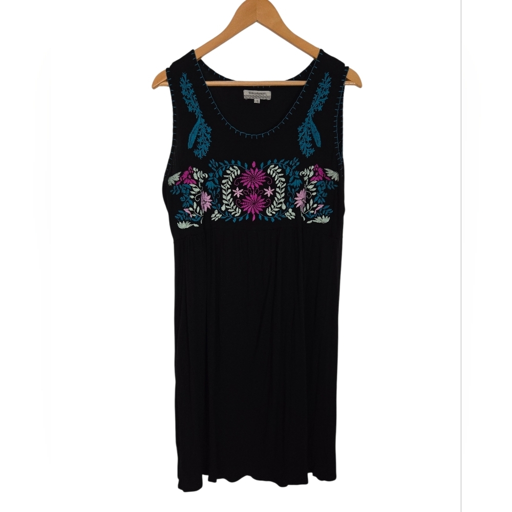Cost Plus World Market Embroidered Boho Dress with Blue Stitching Size L/X